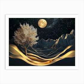 Landscape With Tree And Moon 1 Art Print