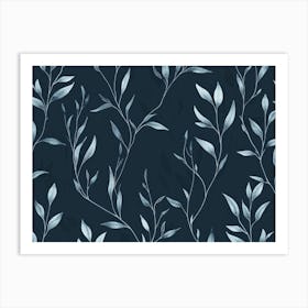 Leaves On A Blue Background 1 Art Print