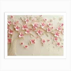 3d Tree brach with Pink Flowers Art Print