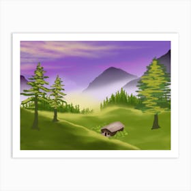 Landscape With Trees Digital Art Painting Art Print