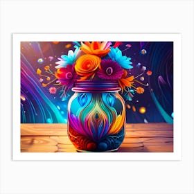 Colorful Flowers In A Jar 1 Art Print