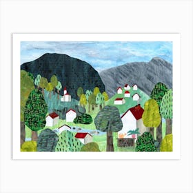 View On A Hill Green & Blue Art Print