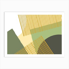 Bloc Lines Shapes Graphic Collage Modern Abstract - Yellow Gold Green Art Print