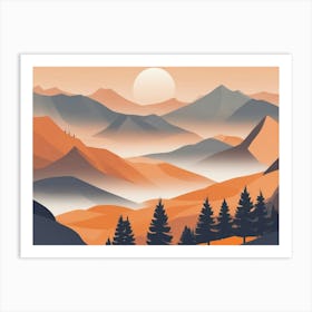 Misty mountains horizontal background in orange tone 35 Art Print