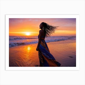 African Woman Radiant Smile Embracing The Warmth Of A Summer Sunset Silhouette Outlined Against T (6) Art Print