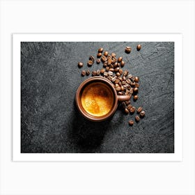 Coffee Beans On A Dark Background - coffee poster, kitchen wall art Art Print