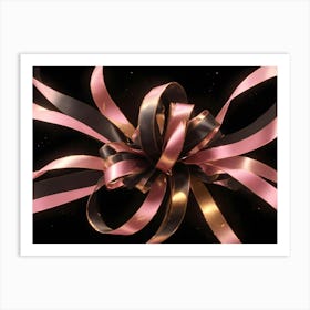 An Intricate Bow Made Of Luxurious Black, Pink, And Gold Ribbons Against A Dark Background, Symbolizing Celebration And Elegance Art Print