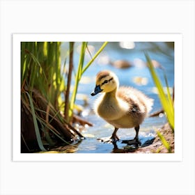 Young Wild Canadian Goose Chick Foraging Near A Duck Pond Daytimeexquisite Capture Of Wildlife Be Art Print