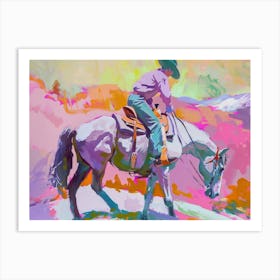 Neon Cowboy In Rocky Mountains 3 Painting Art Print