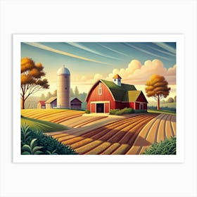 Red Barn On A Farm In The Countryside Art Print