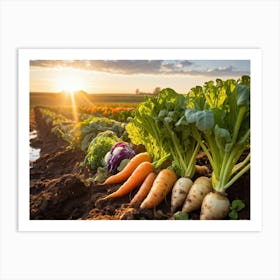 A Variety Of Fresh Vibrant Vegetables Sprouting From Rustic Soil Bathed In The Golden Hour Sunligh (2) Art Print