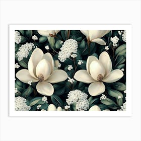 Magnolia Flowers Seamless Pattern Art Print