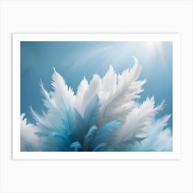 A Beautiful And Delicate Image Of White And Blue Feathers Against A Blue Sky With A Bright Sun Shining Art Print