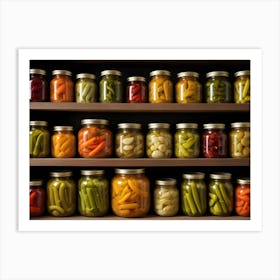 A Pantry Shelf Filled With Mason Jars Of Preserved Vegetables Art Print