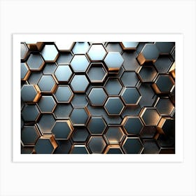 3d Art Background, Metal High Quality Hexagon Rendering Design Honeycomb 1 Art Print