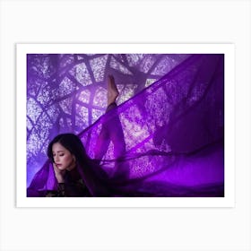 Woman Ensconced In Elegant Geometric Patterns Noble Purple Tones Woven Into Her Dreams Background Art Print