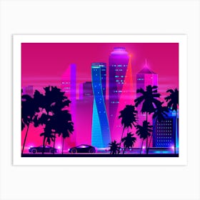 Synthwave Neon City - Vice city Art Print