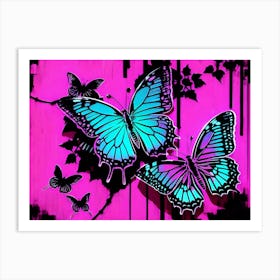 Butterflies On A Pink Background 3 Art Print