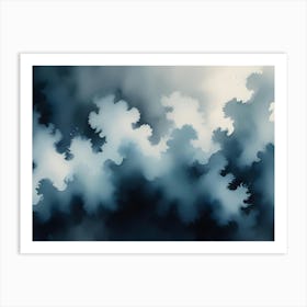 Abstract Watercolor Style Blue And White Cloud Pattern Art Print