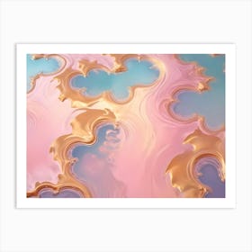 Abstract Background With Gold, Cloud Like Shapes On A Pink And Blue Background Art Print