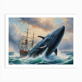 Whale Jumping Sailing Ship Art Print