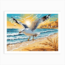 Seagull On The Beach Art Print