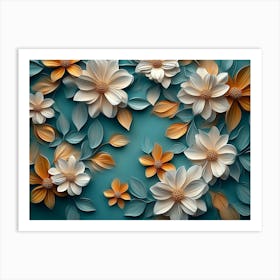 Paper Flowers On Blue Background Art Print