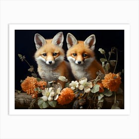 Fox Cubs Amidst The Blooms Art Print