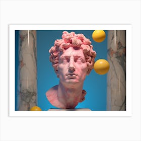 Bust Of A Man. Bubblegum Bust: Man, Pink Ball, and Home Display Statue Art Print