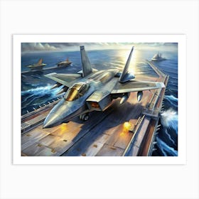 Fighter Jet Taking Off From An Aircraft Carrier Art Print