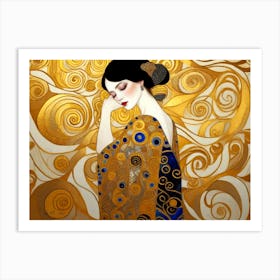 The Sleeping Concubine Cirlce Elements as a Minimal And Gold Color Illustration Art Print