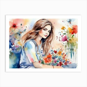 Girl Among Flowers 15 Art Print