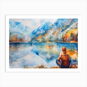 Watercolor Of A Woman By A Lake Art Print