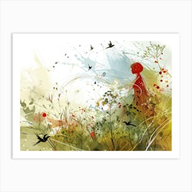 Abstract Girl In Wildflower Landscape Art Print