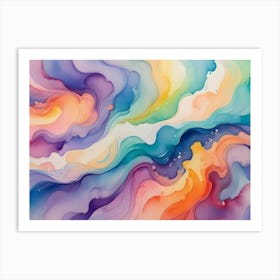 Abstract Image Of Swirling, Flowing Colors In Shades Of Purple, Blue, Yellow, And Orange, Resembling A Cosmic Nebula Or A Galaxy Art Print