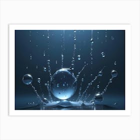 A Close Up Shot Of A Water Droplet Splashing Into A Pool Of Water, Creating A Dynamic And Energetic Scene Art Print