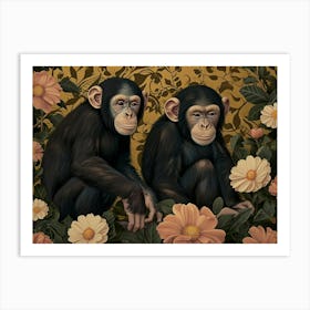 Floral Animal Illustration Chimpanzee 2 Art Print