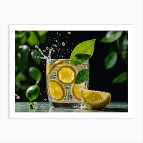 Water Splash With Lemons Art Print