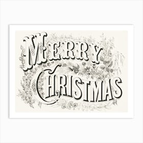 Merry Christmas, Black and White, Vintage Christmas Decor Art Print