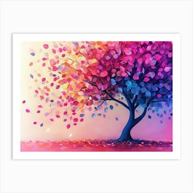 Elegant Colorful Tree With Vibrant Leaves Hanging Branches 7 Art Print