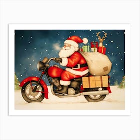 Santa Claus Riding Motorcycle Art Print