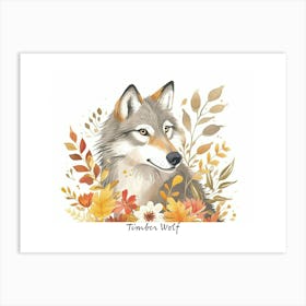 Little Floral Timber Wolf Poster Art Print