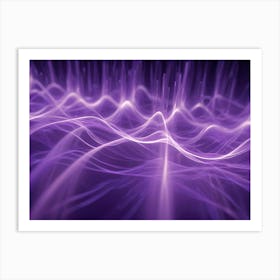 An Abstract Image Of A Digital Landscape With Flowing Purple Lines, Resembling Waves Or Energy Streams Art Print