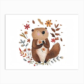 Little Floral Beaver 2 Art Print