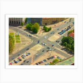 Aerial View Of Cars In A Road Junction In A Street Of Berlin City Art Print