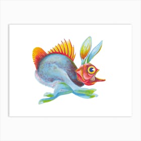 Fishy Hare Running Weird Creatures Art Print