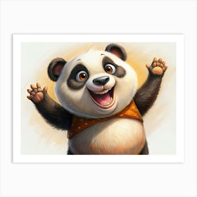 Happy Panda With Big Smile And Orange Scarf Art Print