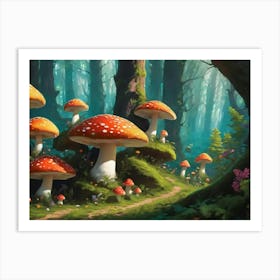 Mushrooms In Fantasy Forest Art Print