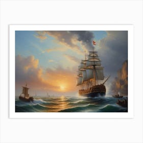 Sailing Ship At Sunset Art Print