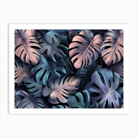 Tropical Seamless Pattern With Monstera, Palm Leaves Painting Poster